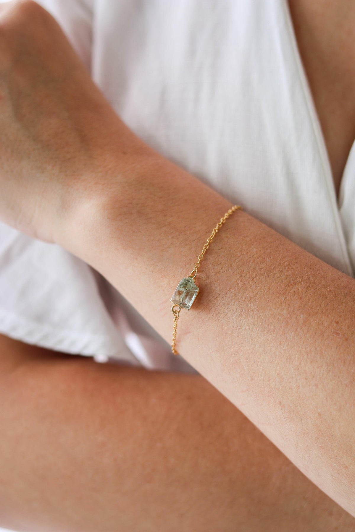 Prasiolite Bracelet Link Chain 18k Gold Plated