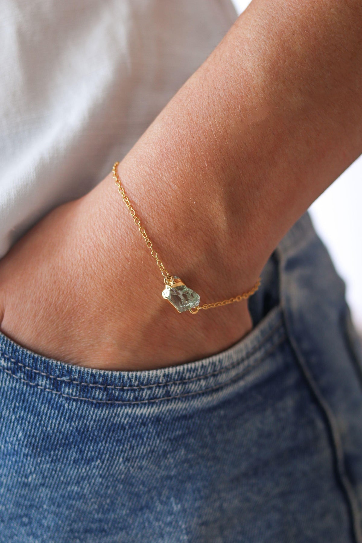 Prasiolite Bracelet Link Chain 18k Gold Plated