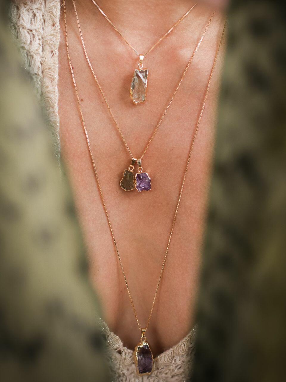 Long Amethyst Necklace 18k Gold Plated