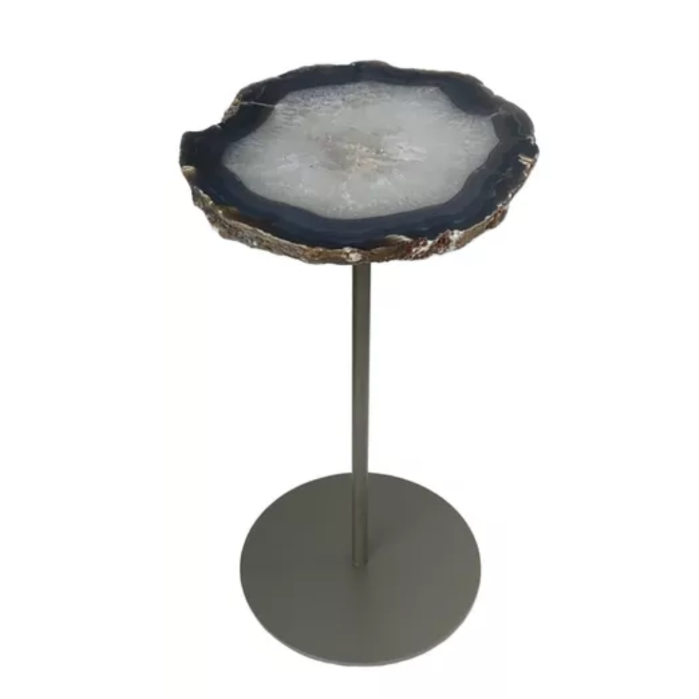 Low Side Table with Bronze Painted Steel Base and Agate Stone