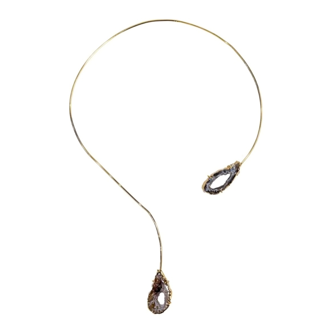 Natural Agate Geode Duo Choker Gold Plated