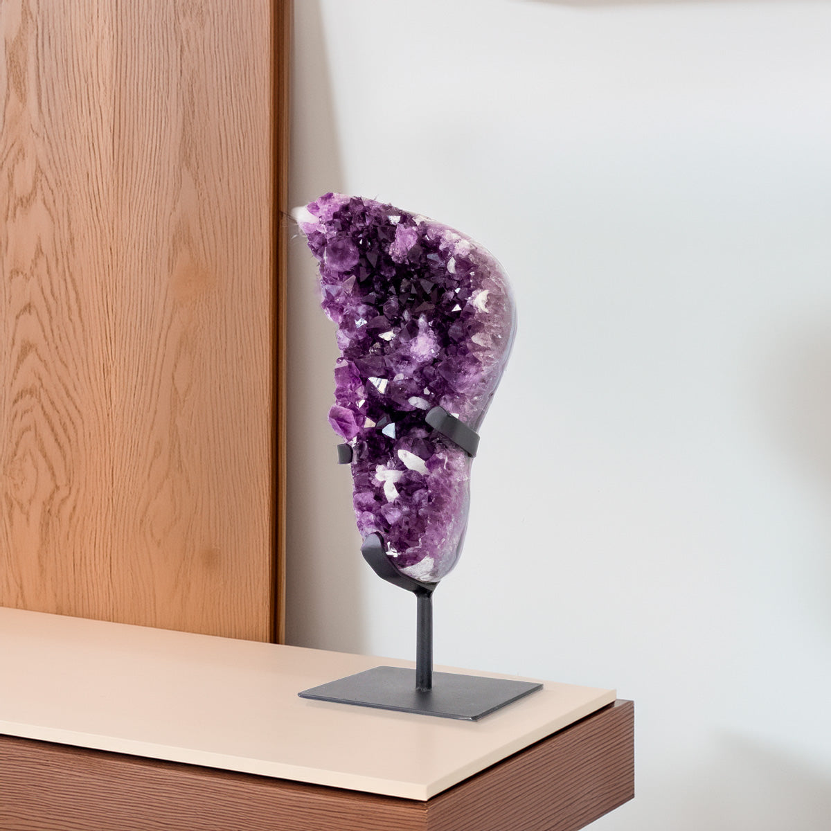 Extra Amethyst Druzy with Crystallized Calcite Inclusion on Black Metal Base 2.770 kg