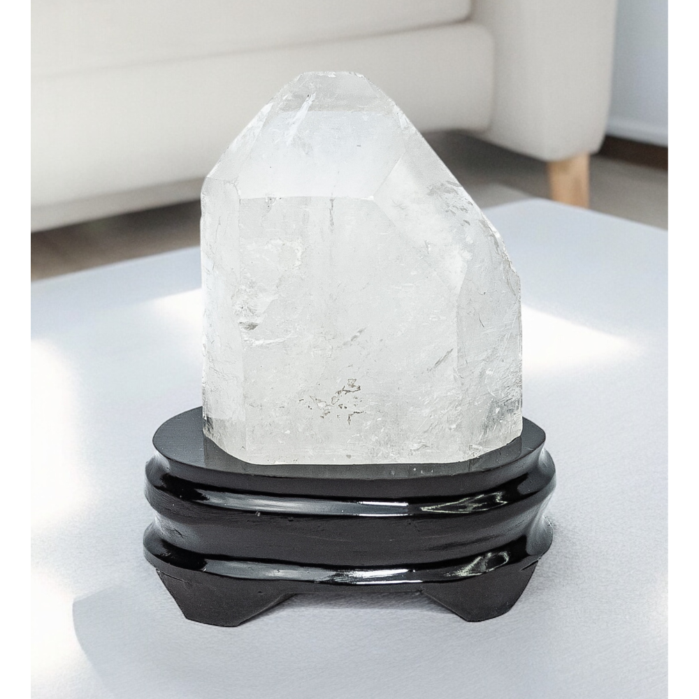 High Purity Crystal Point on Wood Base 708 Grams