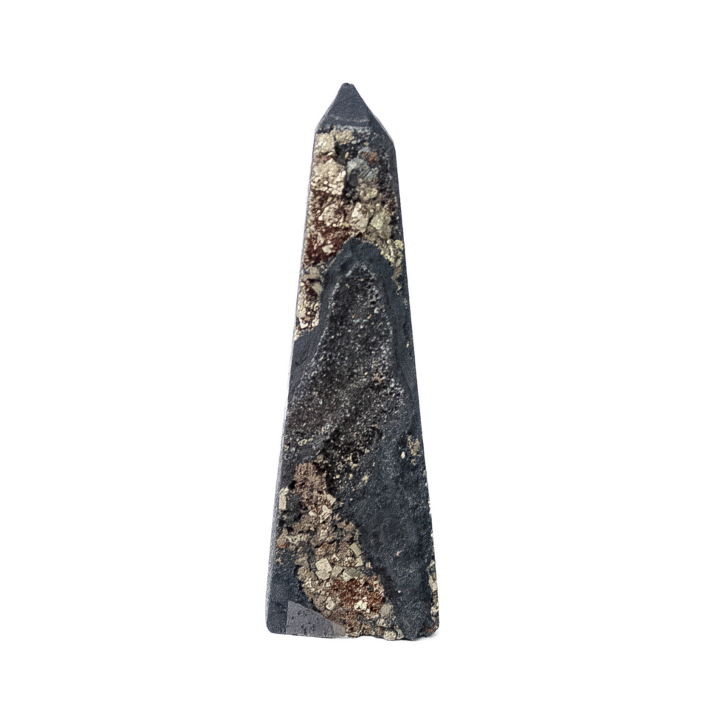 Obélisque Pierre Shungite - Shungite avec Inclusion de Pyrite 70 à 80 Grammes