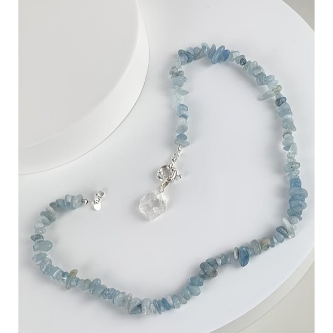 Aquamarine Choker with Crystal Boia Clasp Summer Vibes Silver Plated