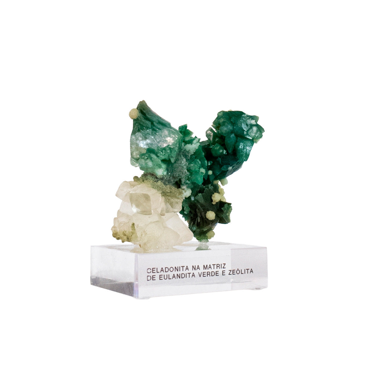 Celadonite Stone on Green Heulandite and Zeolite Matrix on Acrylic Base (Collection) 230 grams