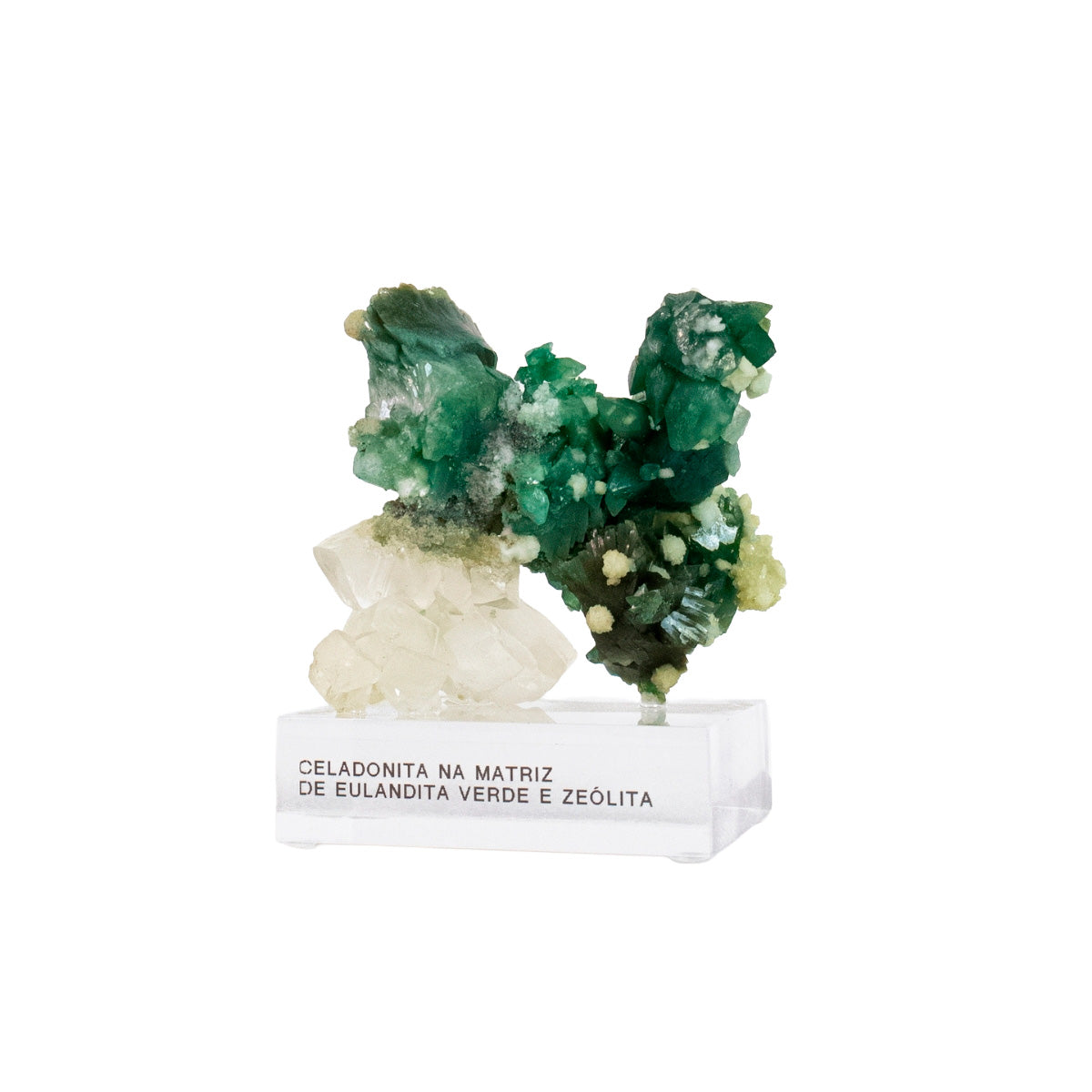 Celadonite Stone on Green Heulandite and Zeolite Matrix on Acrylic Base (Collection) 230 grams