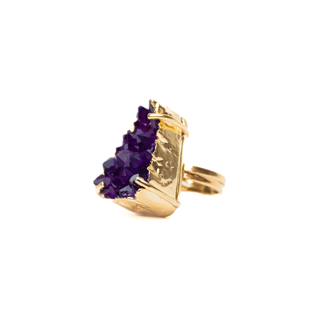 Amethyst Druzy Ring Gold Plated