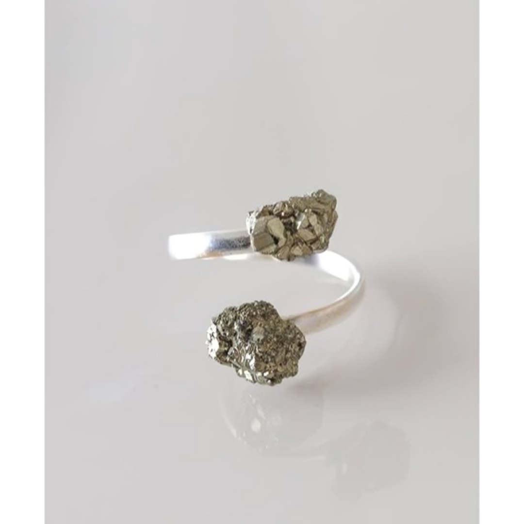 Pyrite Duo Adjustable Ring Silver Plated