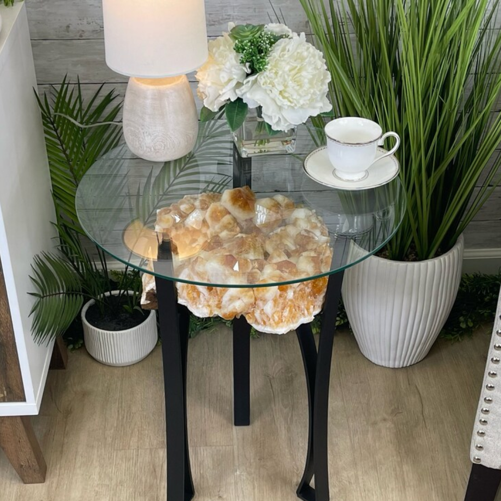 Citrine Druzy Table Matte Black Metal