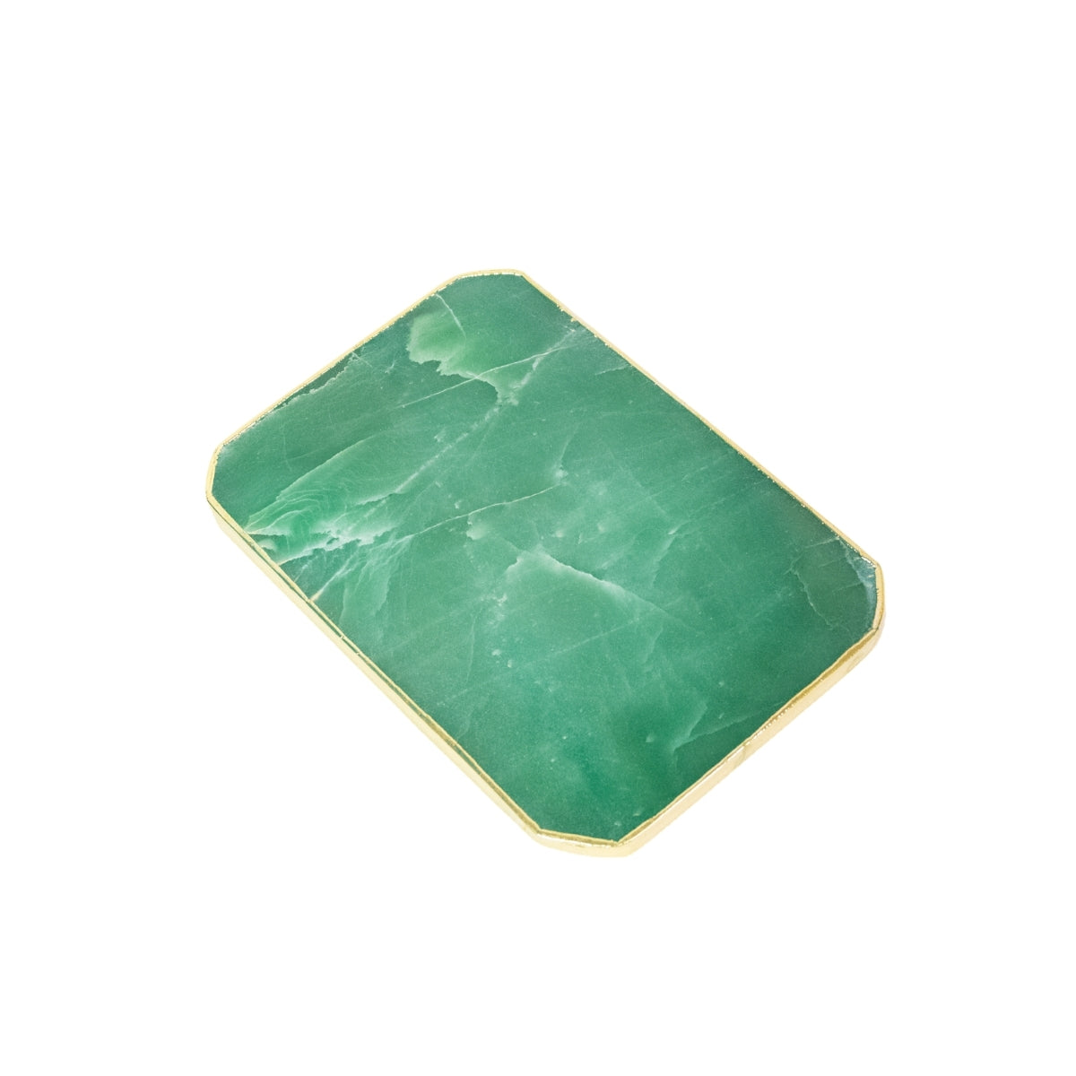 Rectangular Green Quartz Tray Edge Gold Plated 24k