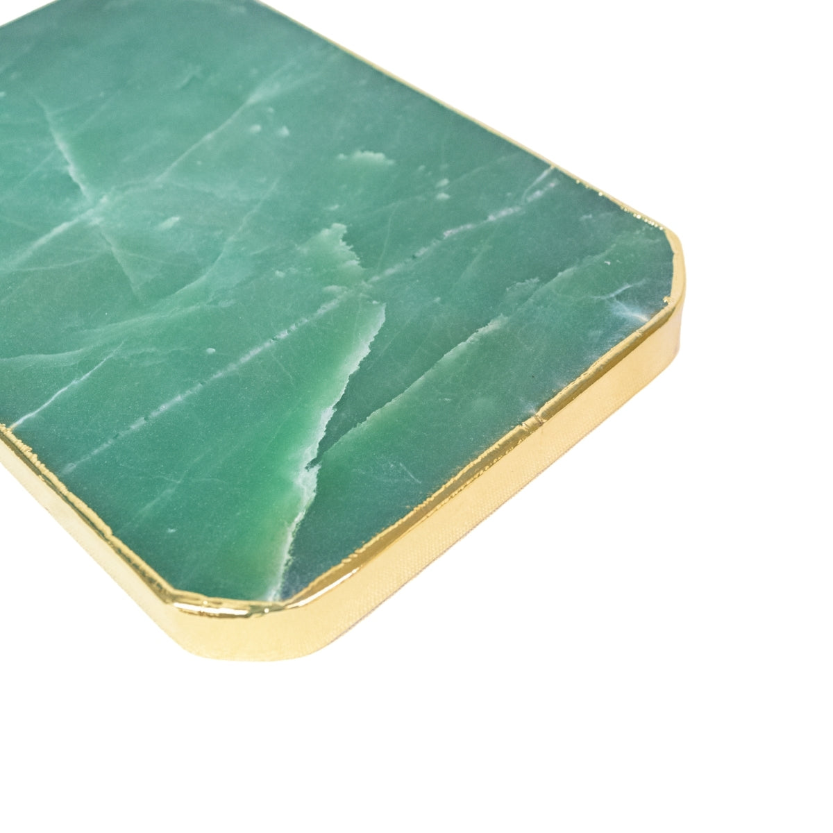 Rectangular Green Quartz Tray Edge Gold Plated 24k