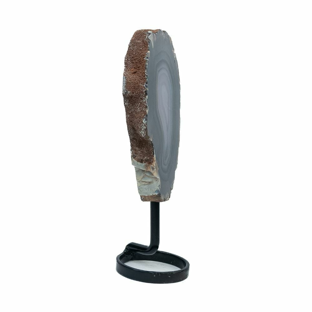 Natural Blue Agate Plate on Black Metal Base 650 grams