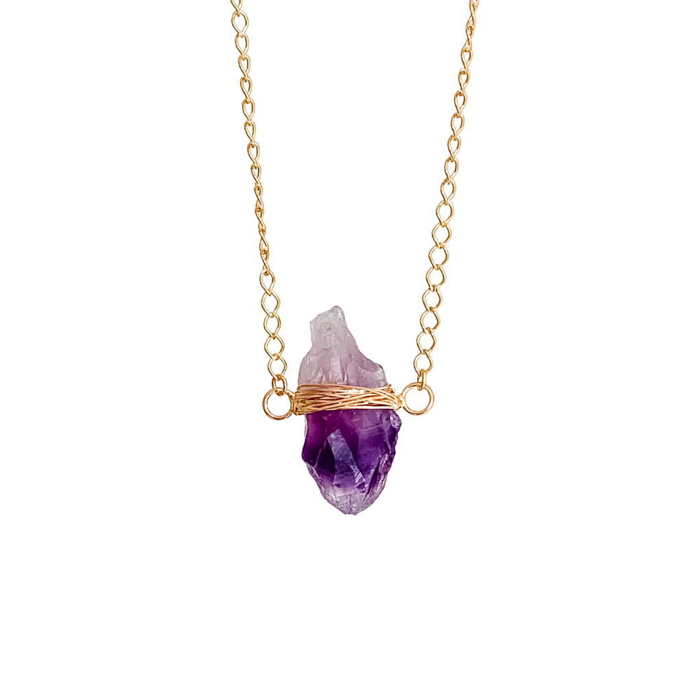 Long Amethyst Necklace Gold Plated Spirituality