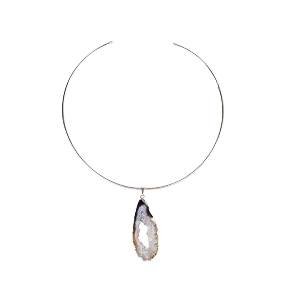 Natural Agate Geode Choker Silver Plated