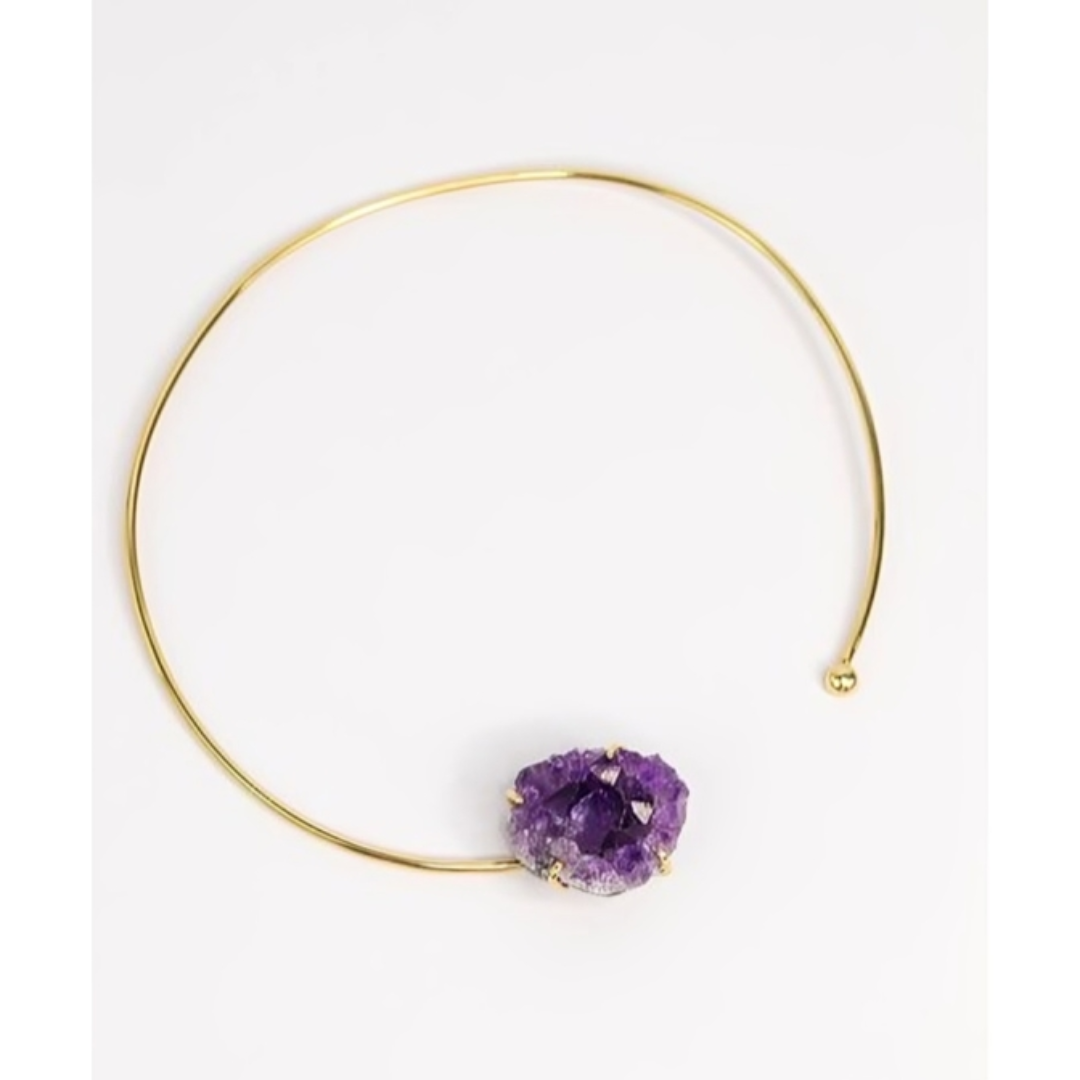 Amethyst Druzy Huggie Choker Gold Plated