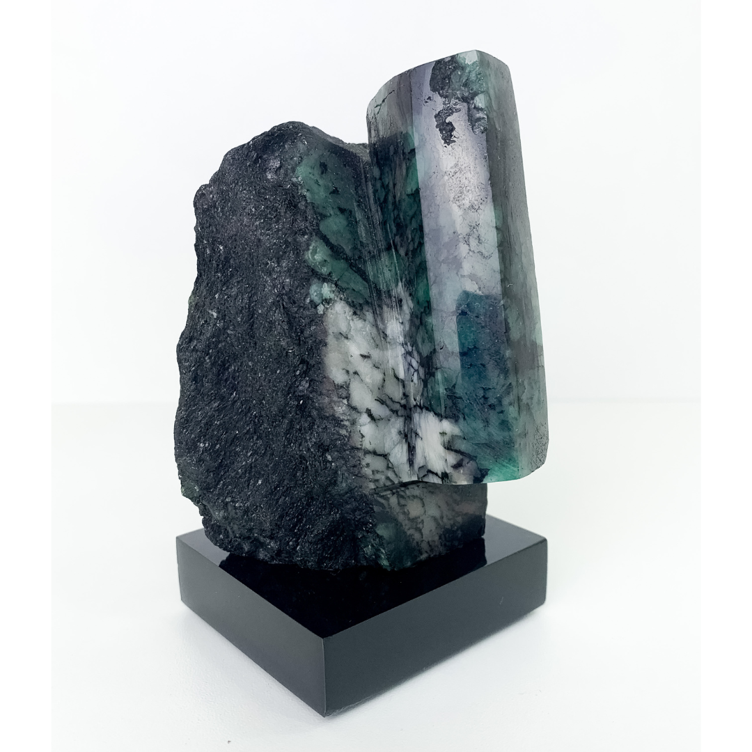 Extra Polished Natural Emerald Stone on Base