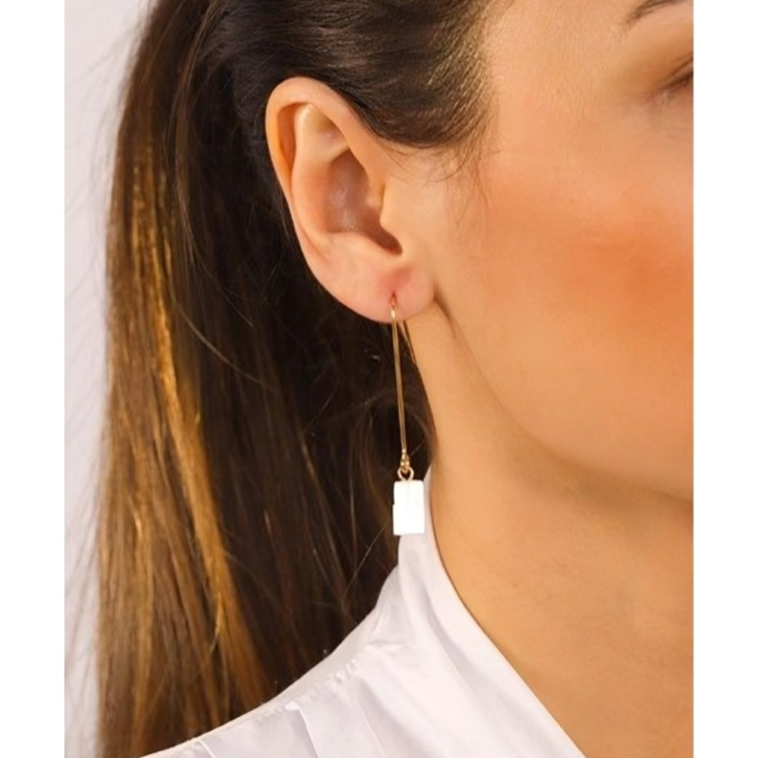Long White Selenite Earring Gold Plated