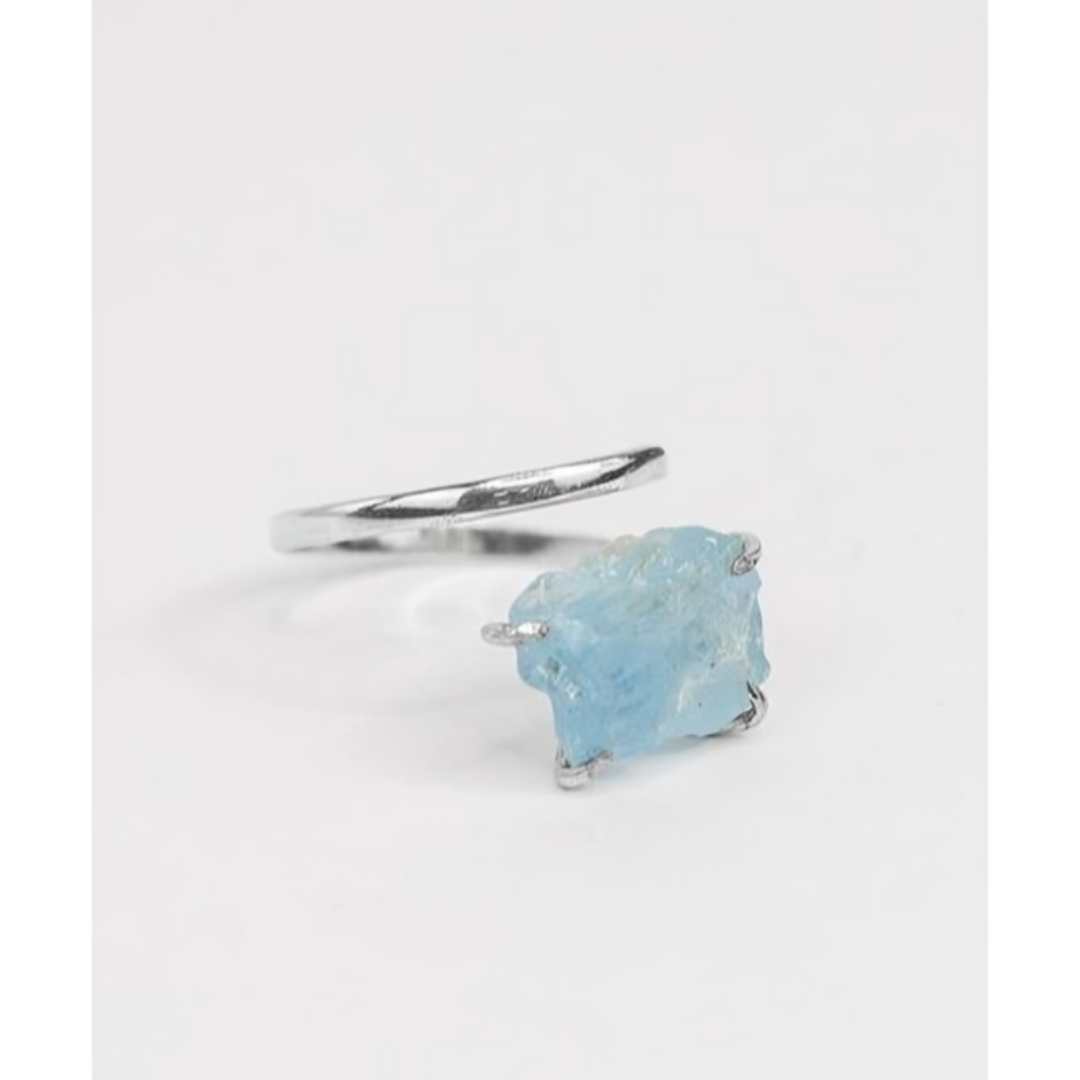 Raw Aquamarine Single Claw Adjustable Ring Silver 925