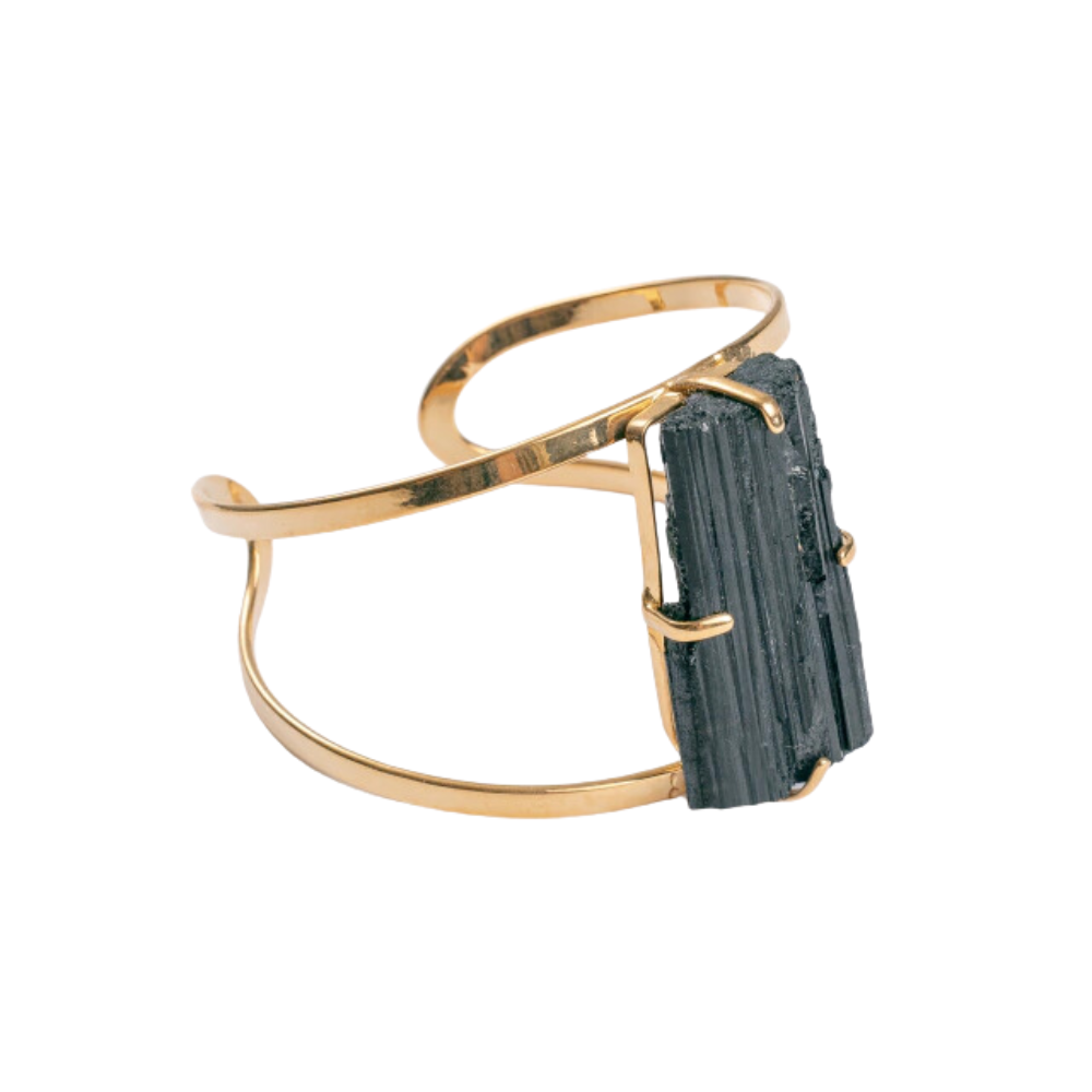 Bracelete Turmalina Negra Bruta Banho Ouro