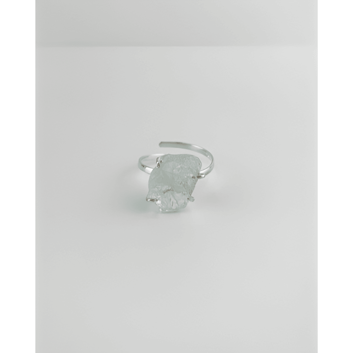 Adjustable Raw Aquamarine Claw Ring Silver Plated