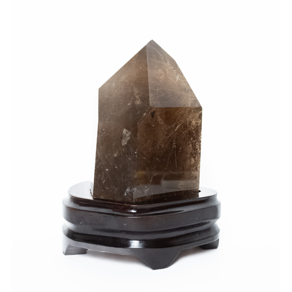 Cuarzo Ahumado Inclusión De Rutilos Dorado Cristalizado Extra En Base De Madera Oscura 1,566kg
