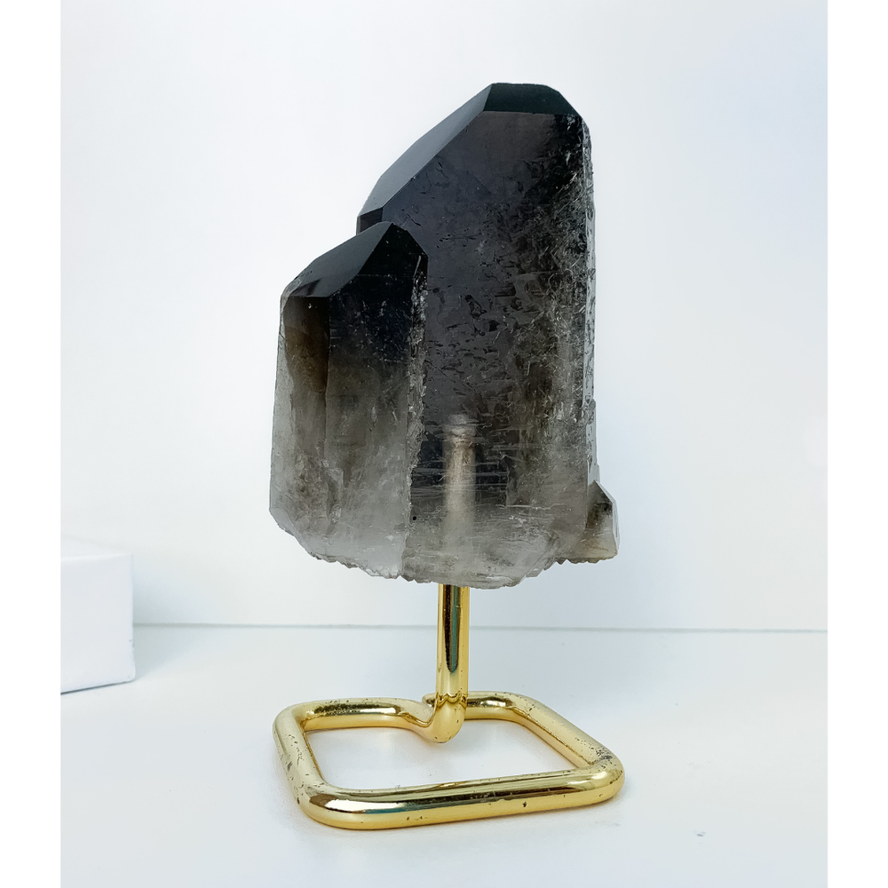 Extra Smoky Quartz Crystal on Gold Metal Base 350 G