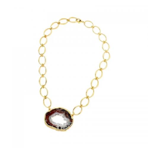 Agate Stone Link Necklace Gold Plated