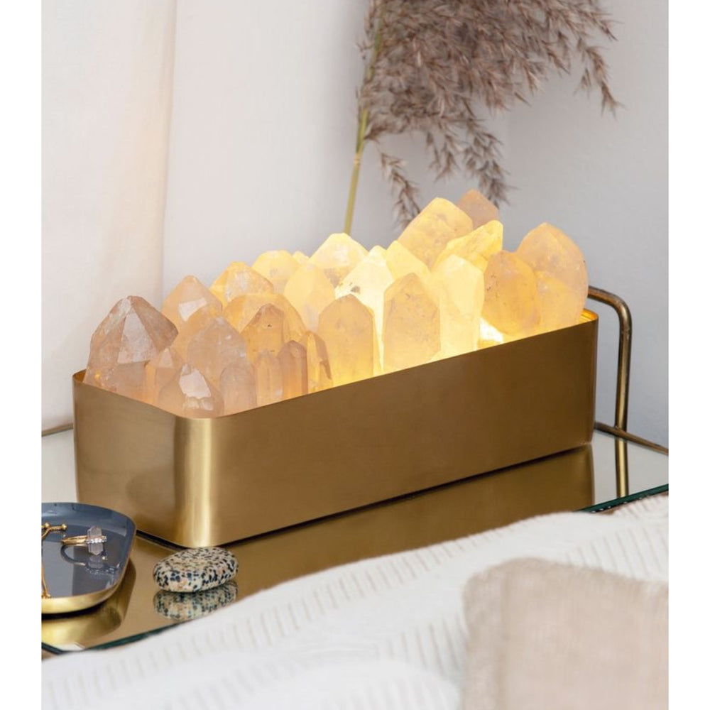 Lámpara Rectangular Dorada con Punta de Cristal de Cuarzo