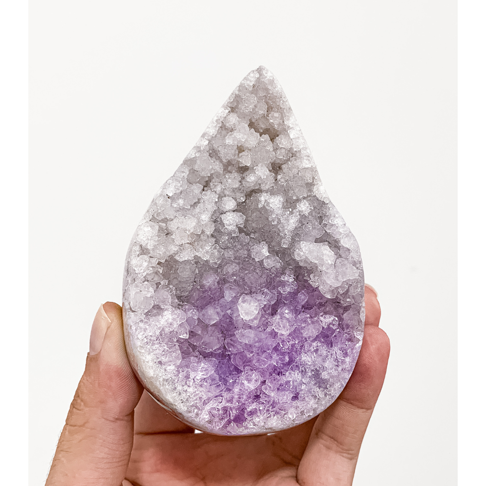 Semi-Cut Drop-Shaped Amethyst Druzy 427 Grams