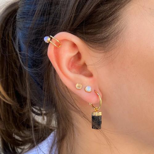 Black Tourmaline Hoop Piercing Earring Gold Plated