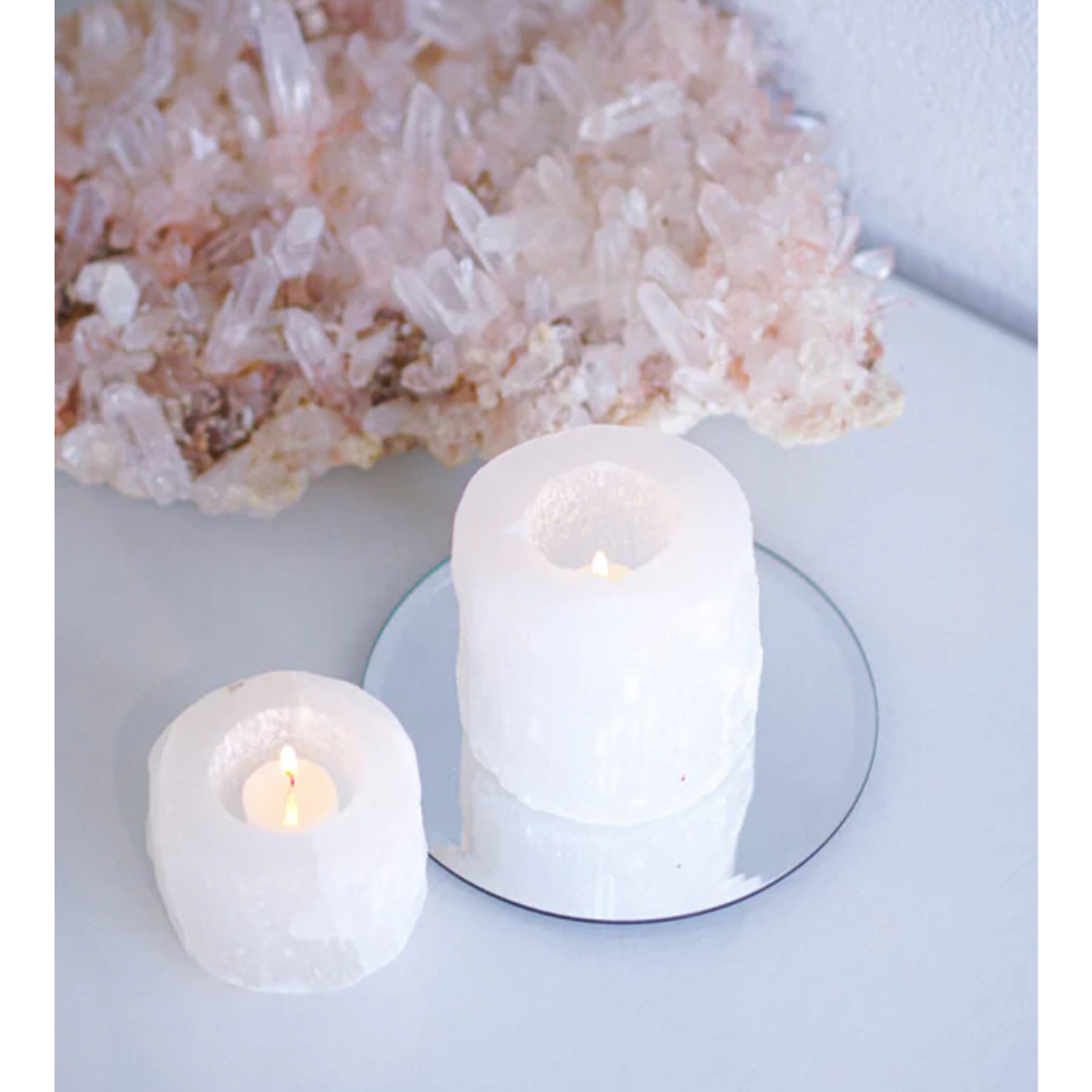 White Selenite Candle Holder