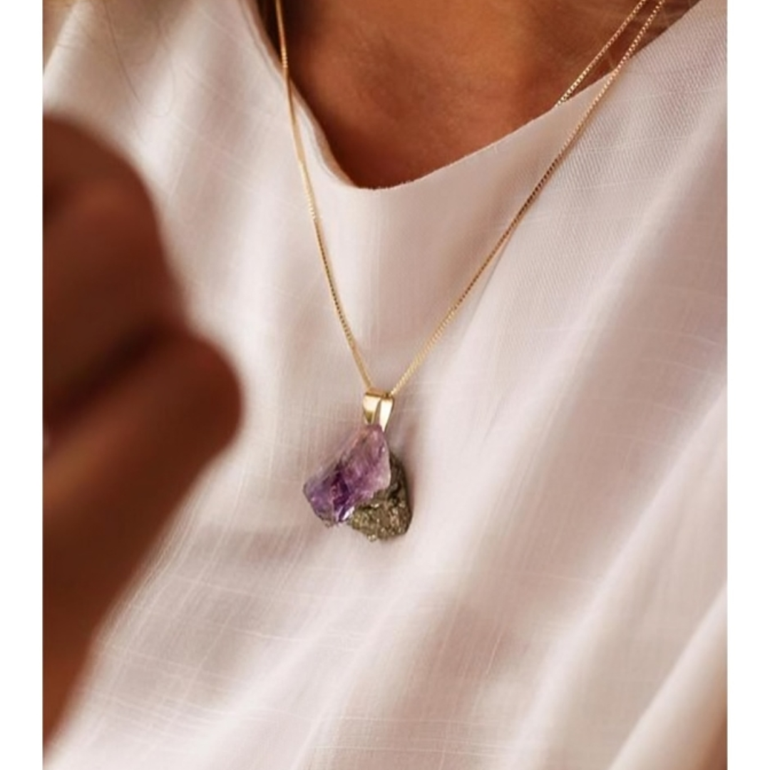 Amethyst and Pyrite Manifesto Necklace Gold Plated