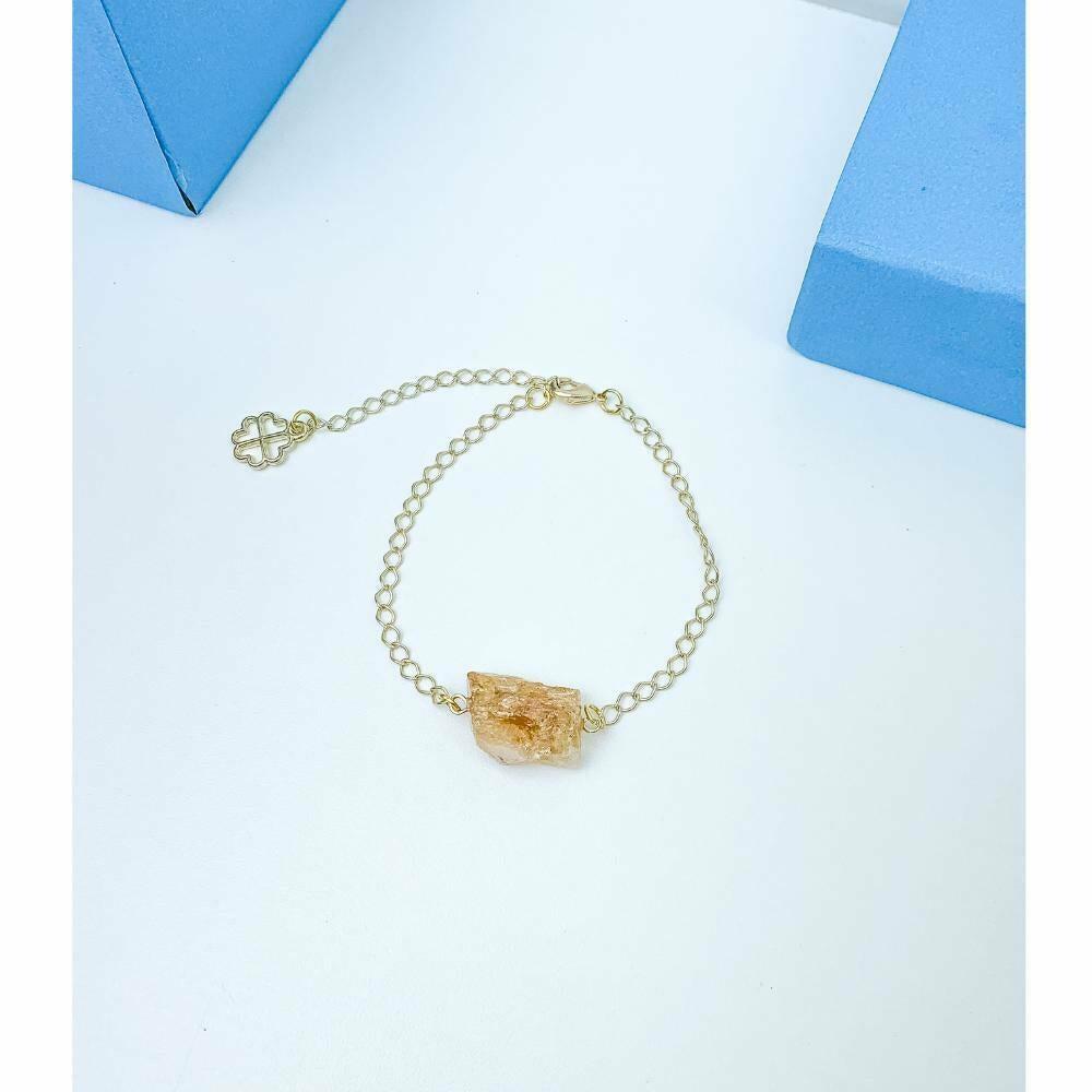 Raw Citrine Bracelet 24k Gold Plated