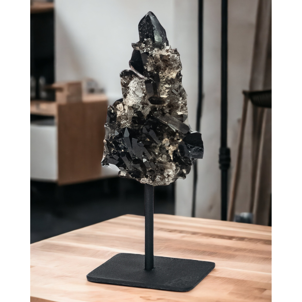 Extra Smoky Quartz Druzy on Black Metal Base 808 Grams