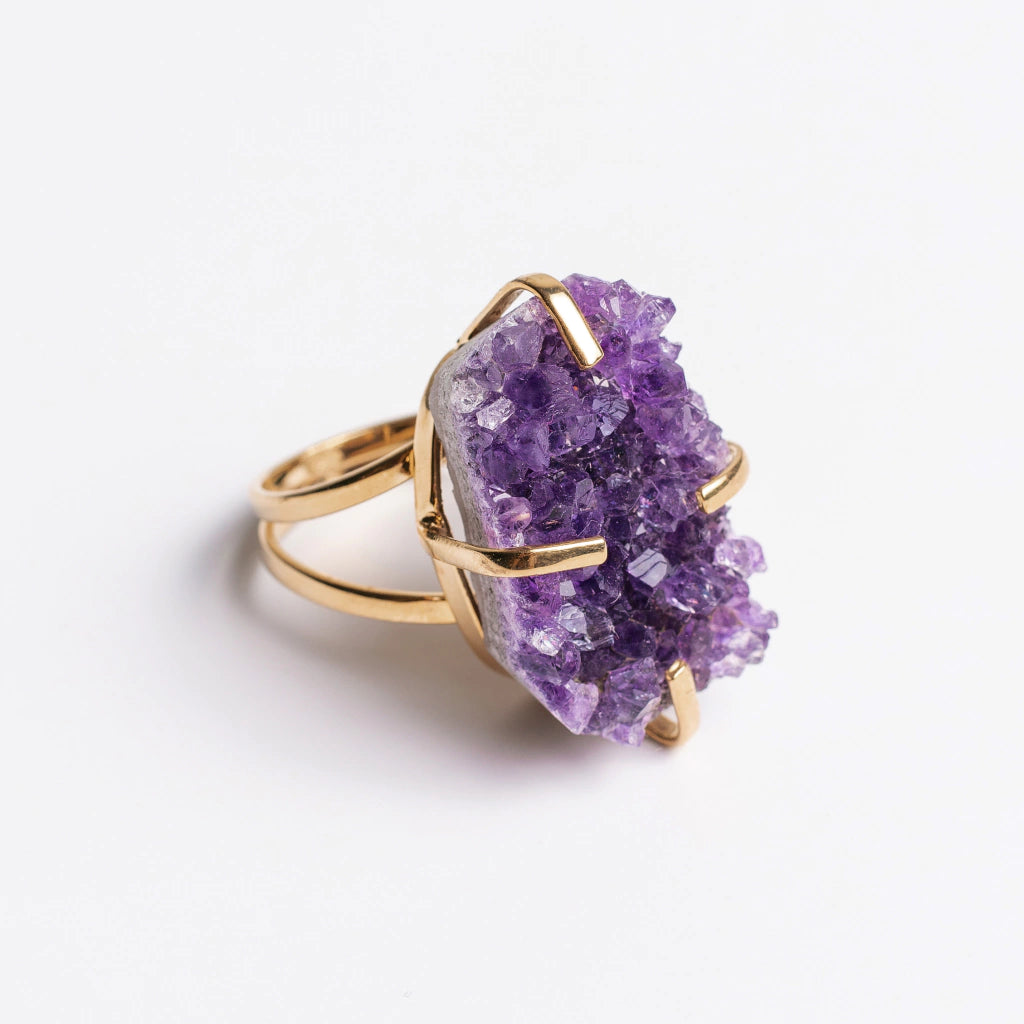 Amethyst Druzy Claw Ring Gold Plated