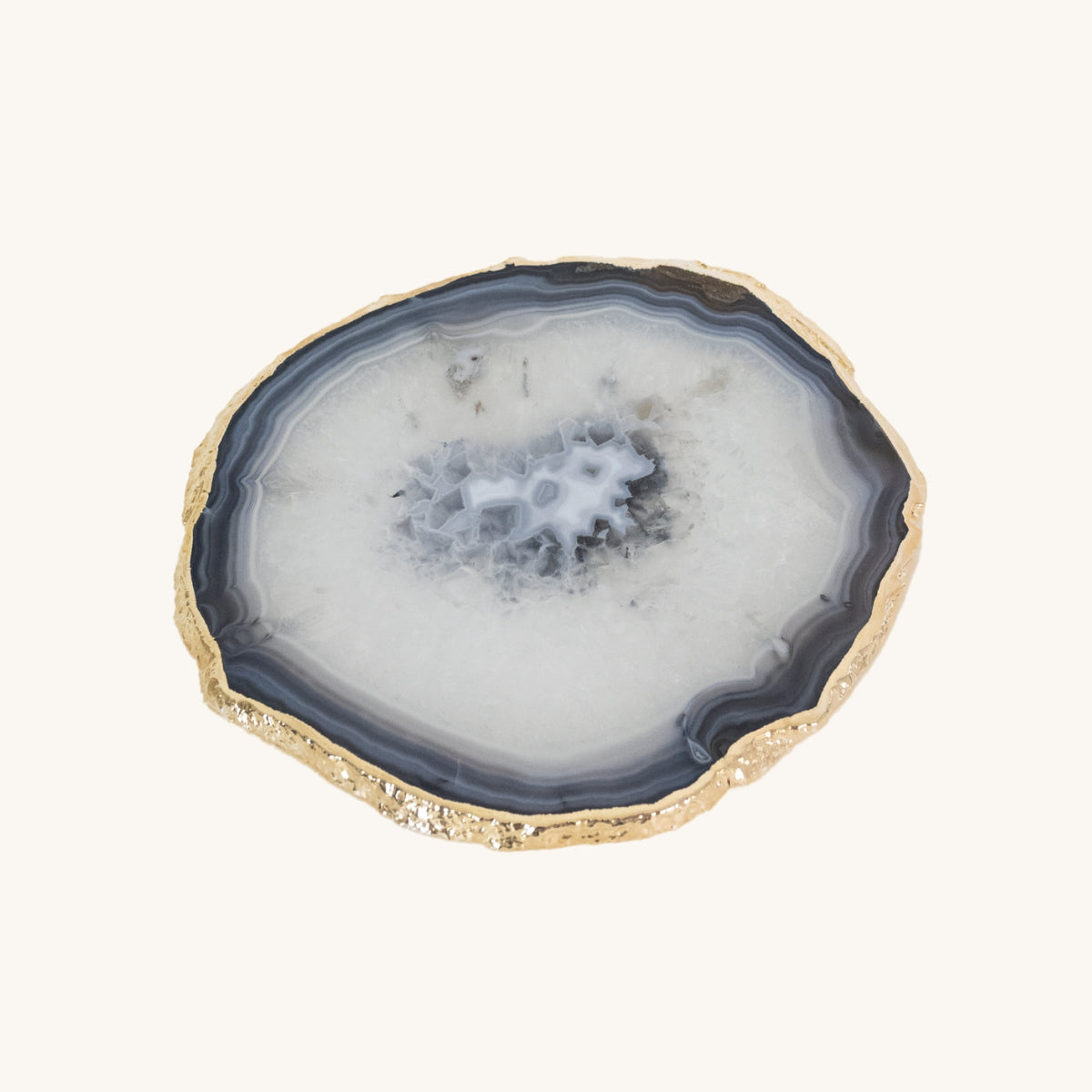 Plateau en Agate Bleue Naturelle Cristallisée Plaqué Or