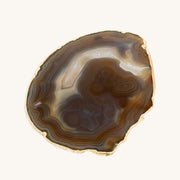 Plateau en Agate Marron avec Gris Naturel Plaqué Or avec Pied
