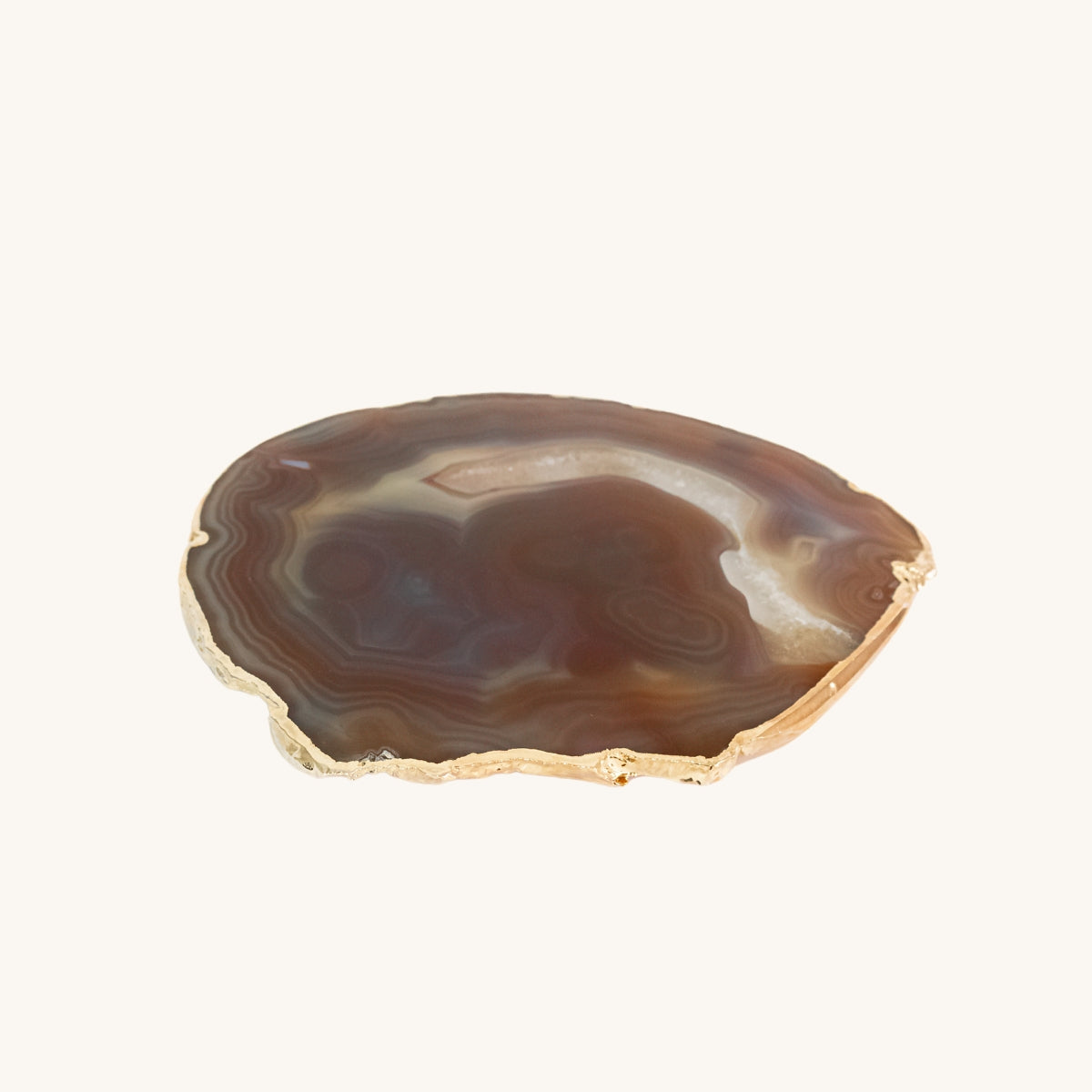 Plateau en Agate Marron avec Gris Naturel Plaqué Or avec Pied