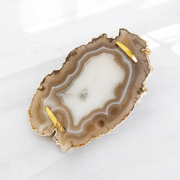 Natural Agate Gold Plated Tray with Foot and Handle