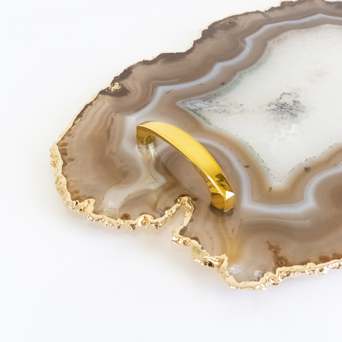 Natural Agate Gold Plated Tray with Foot and Handle