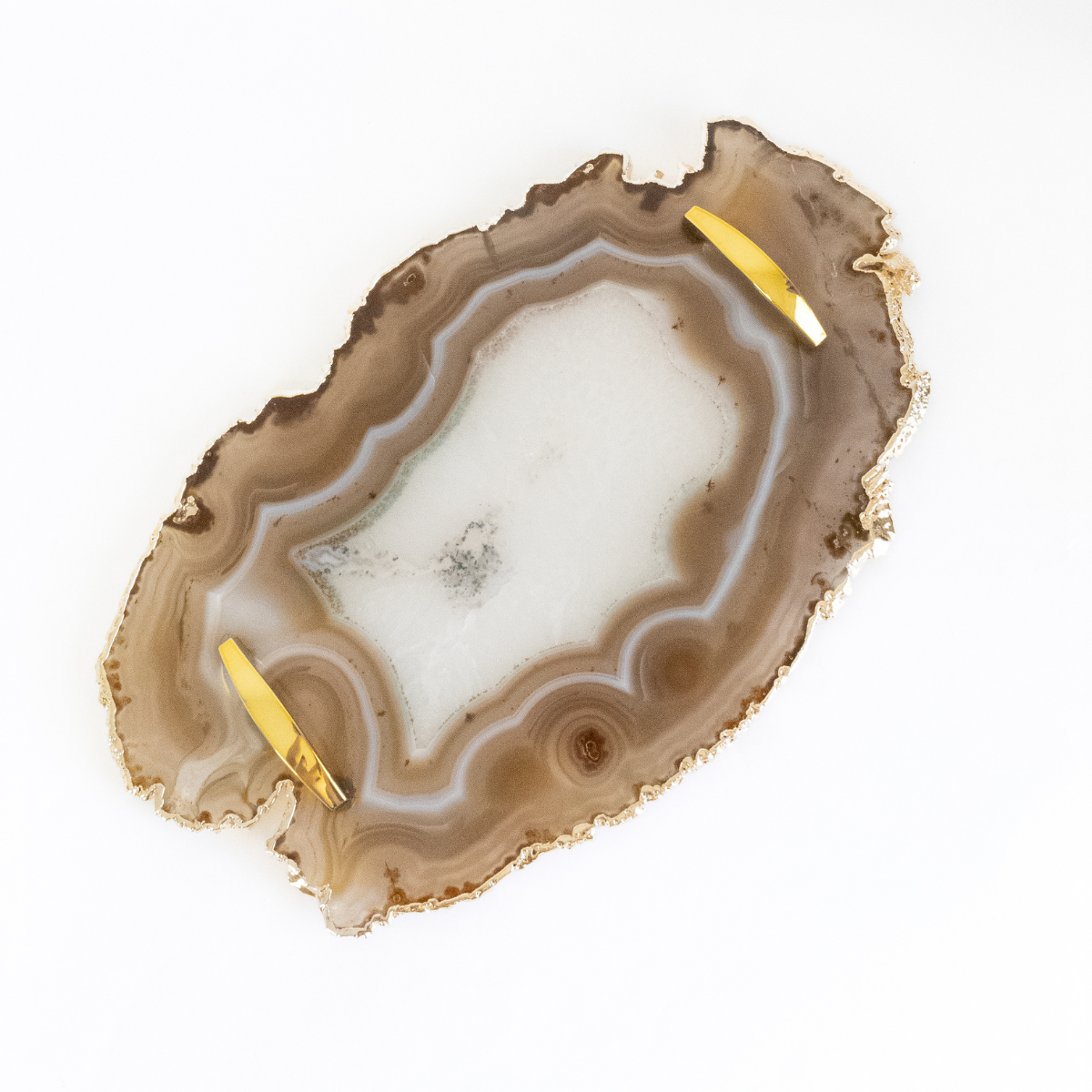 Natural Agate Gold Plated Tray with Foot and Handle