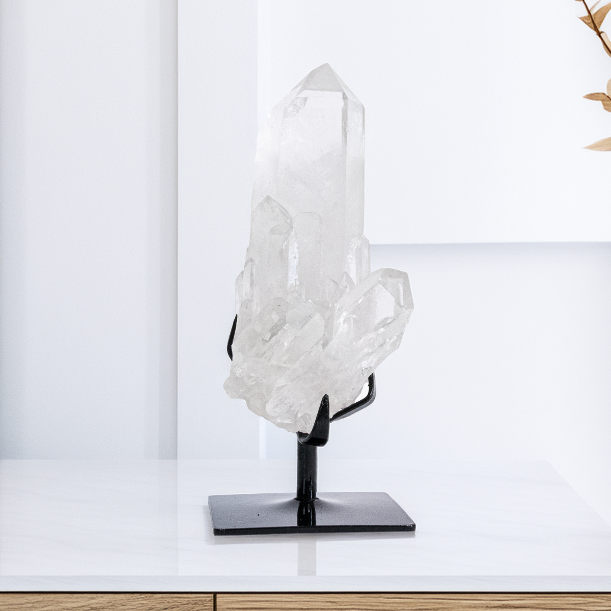 High Purity Lemurian Kundalini Quartz Crystal Druzy 1.460 kg (rare) Black Metal Base