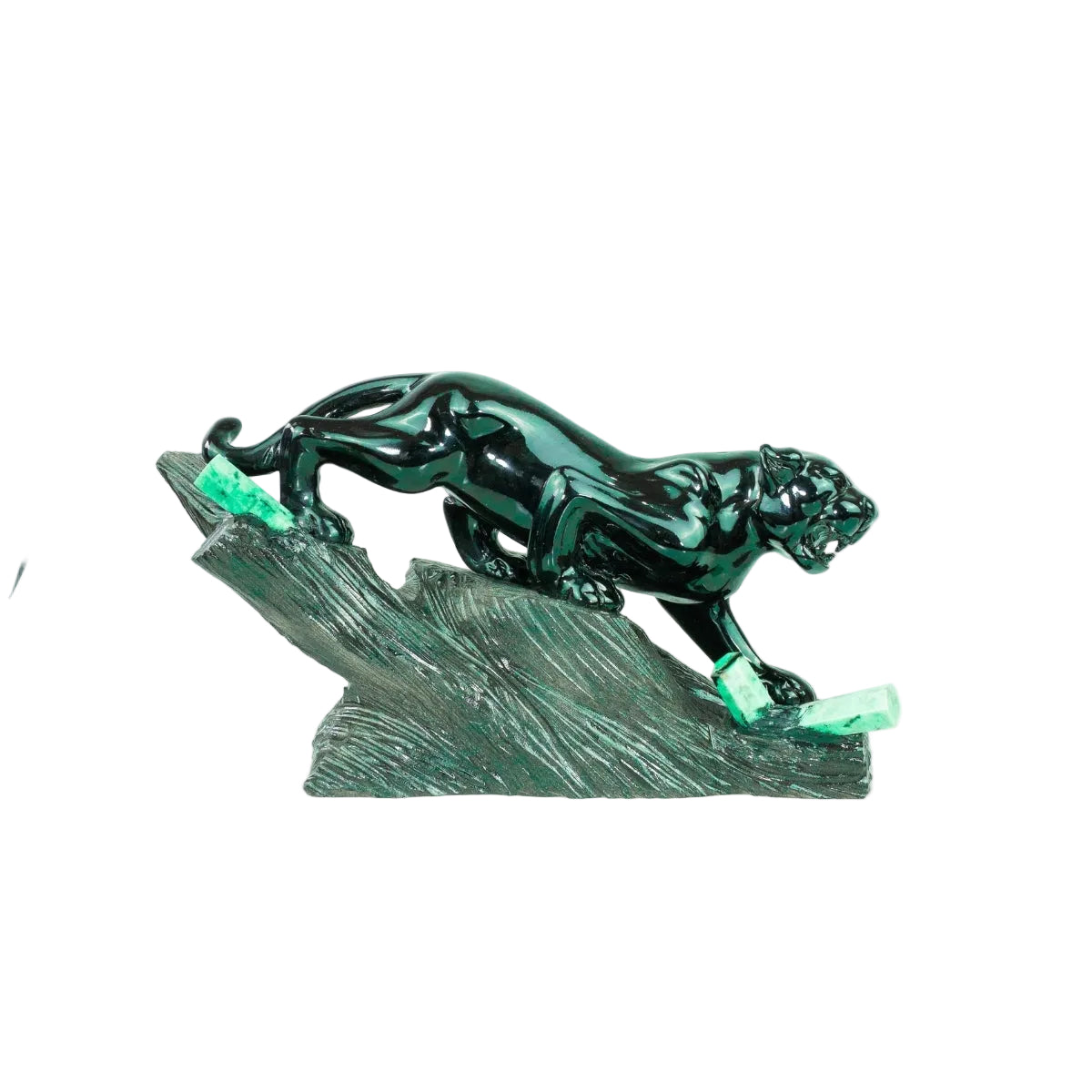 Escultura Pantera Negra em Esmeralda e Xisto de Esmeralda
