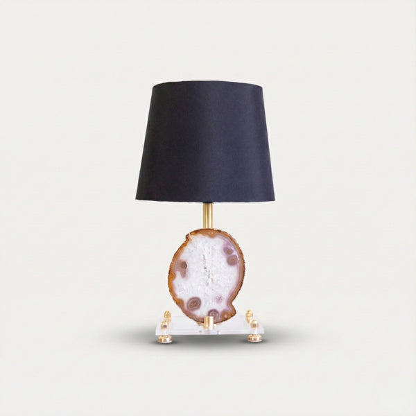 Natural Agate Slab Table Lamp Gold Plated on Acrylic Base