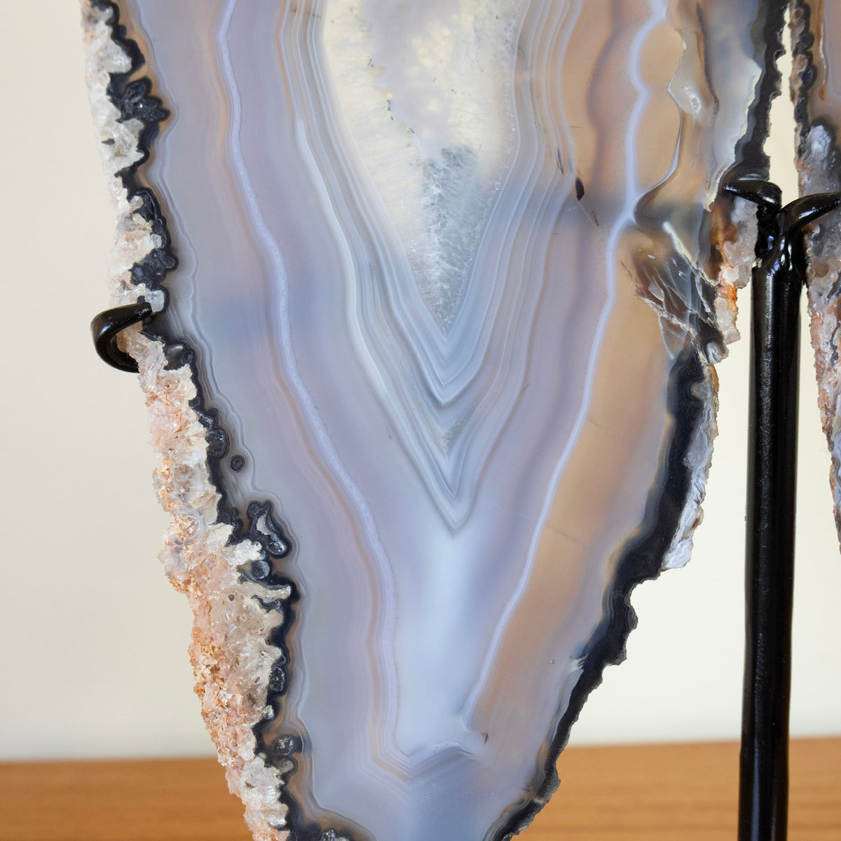 Gray Agate Slab Butterfly Natural Polished on Metal Base 2.450 kg