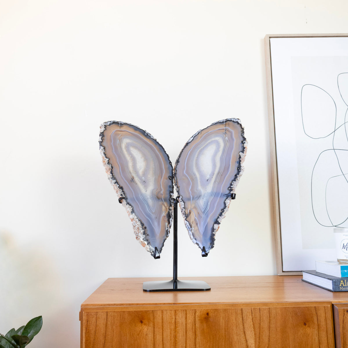 Gray Agate Slab Butterfly Natural Polished on Metal Base 2.450 kg
