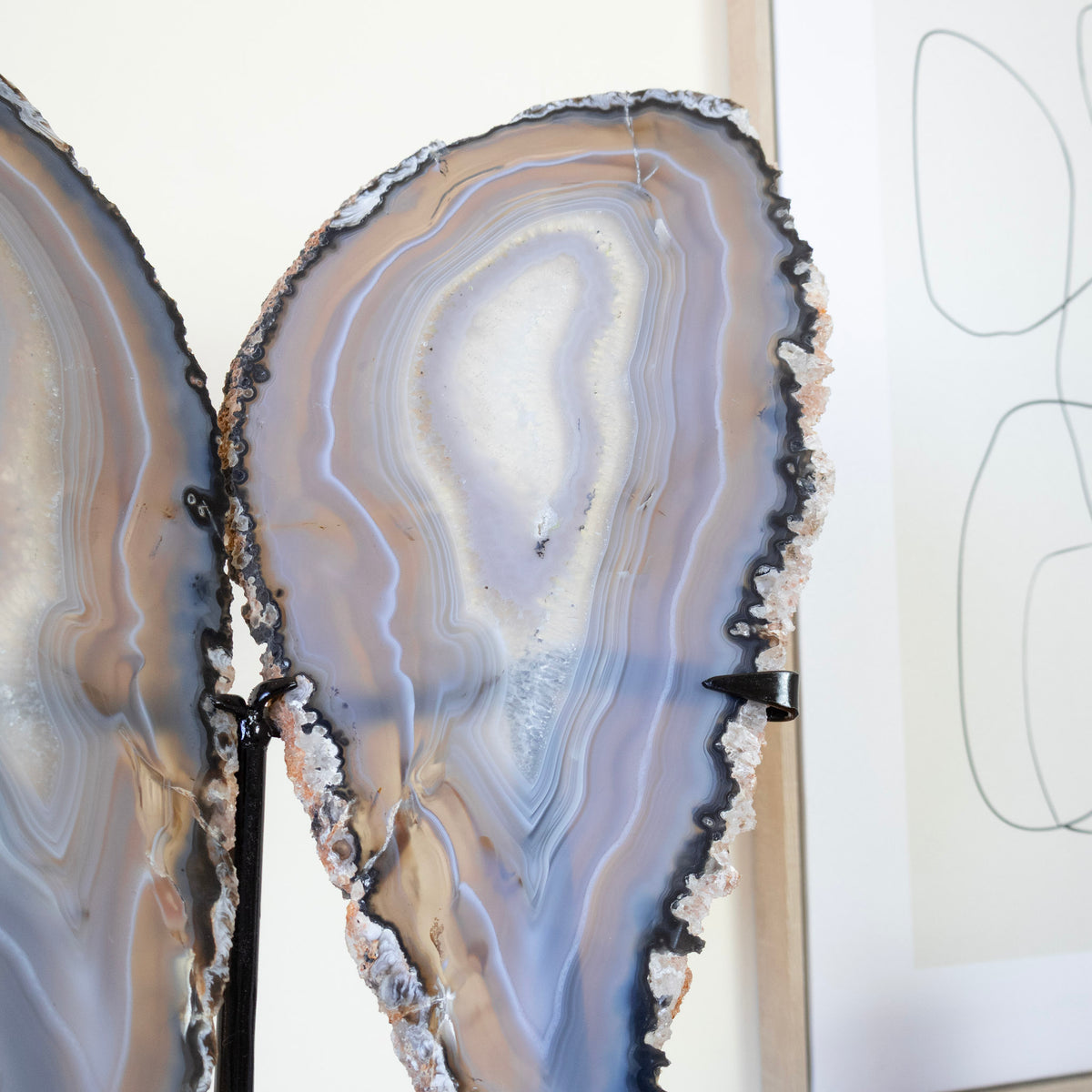 Gray Agate Slab Butterfly Natural Polished on Metal Base 2.450 kg