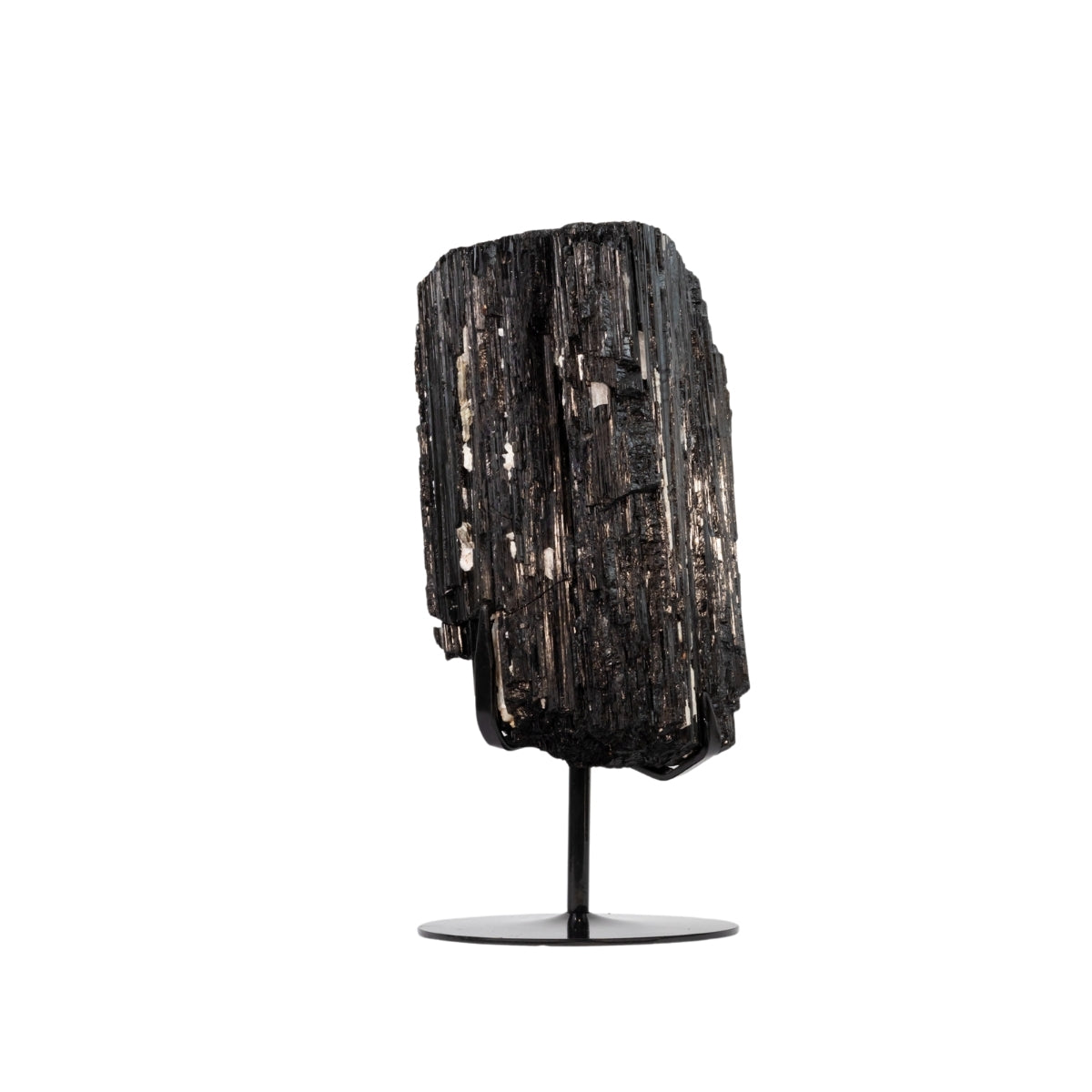 Pedra Turmalina Negra Bruta Grande na Base Metal Preto 16,200 kg