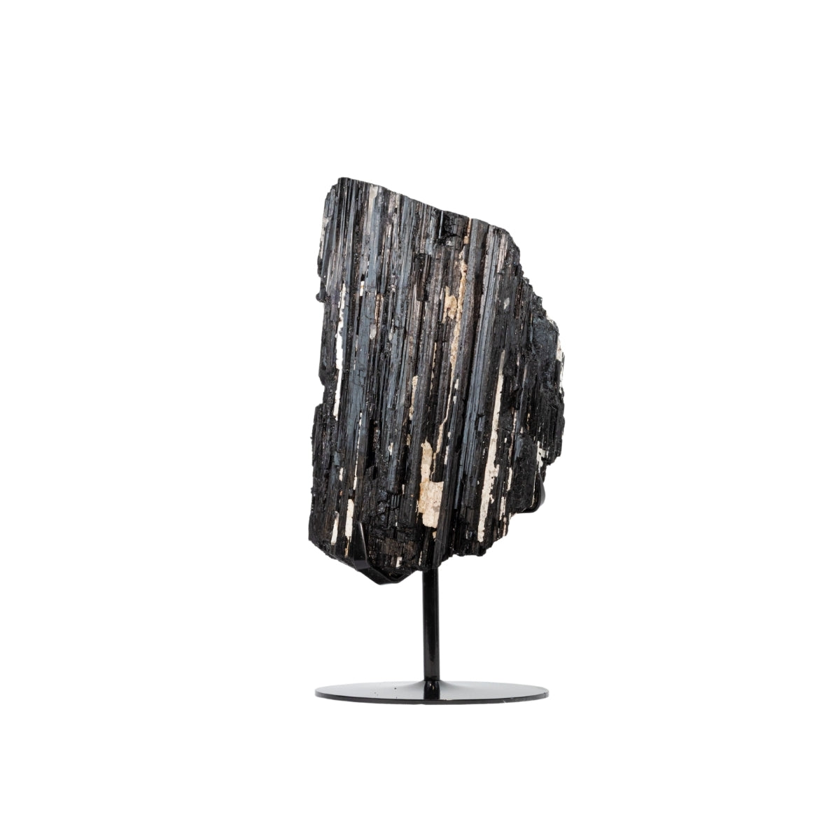 Pedra Turmalina Negra Bruta Grande na Base Metal Preto 16,200 kg
